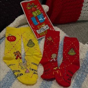 McDonald’s The Grinch Meal Limited Edition Socks Red and Yellow Holiday